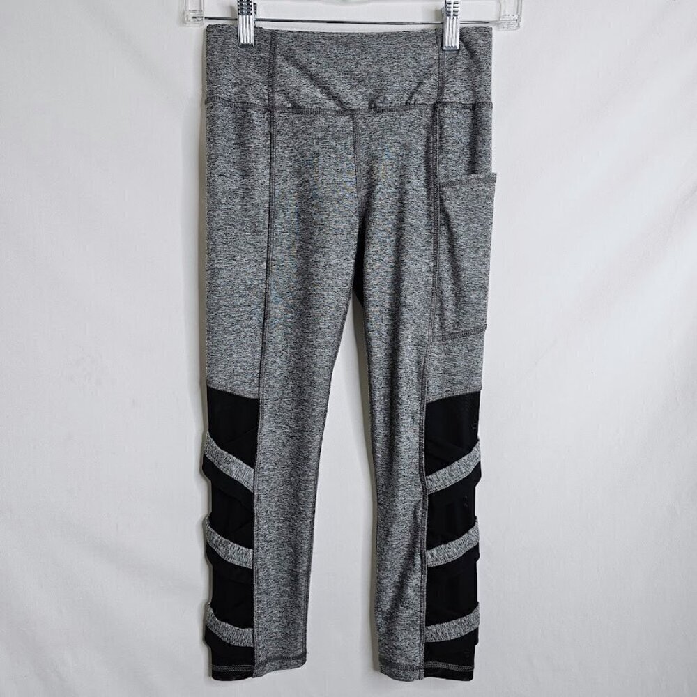Women's X BY GOTTEX Cropped Leggings size XS GRAY BLACK Pocket Athleisure Capri - Picture 2 of 8